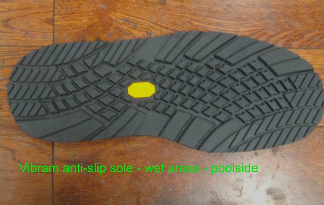 Anti-slip vibram soles for wet areas - poolside